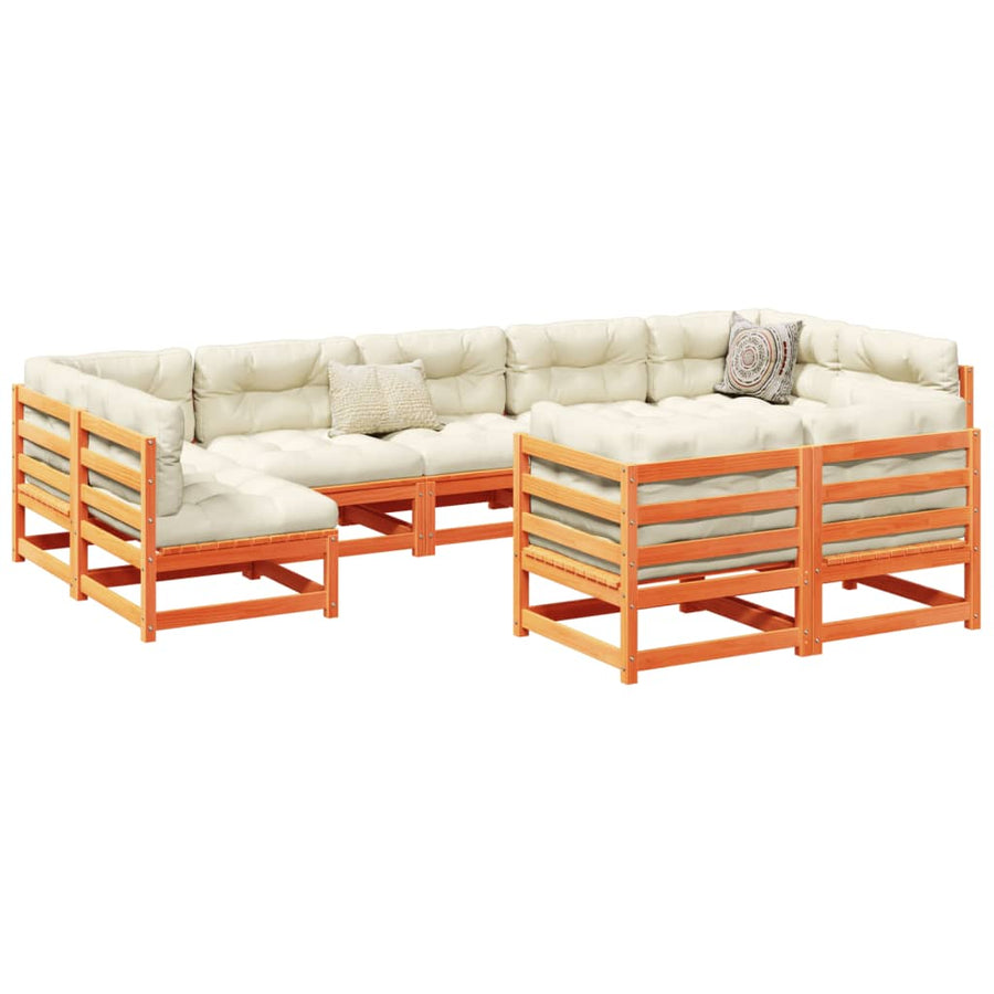 Set Mobilier De Grădină Cu Perne, 9 Piese, Lemn Masiv De Pin