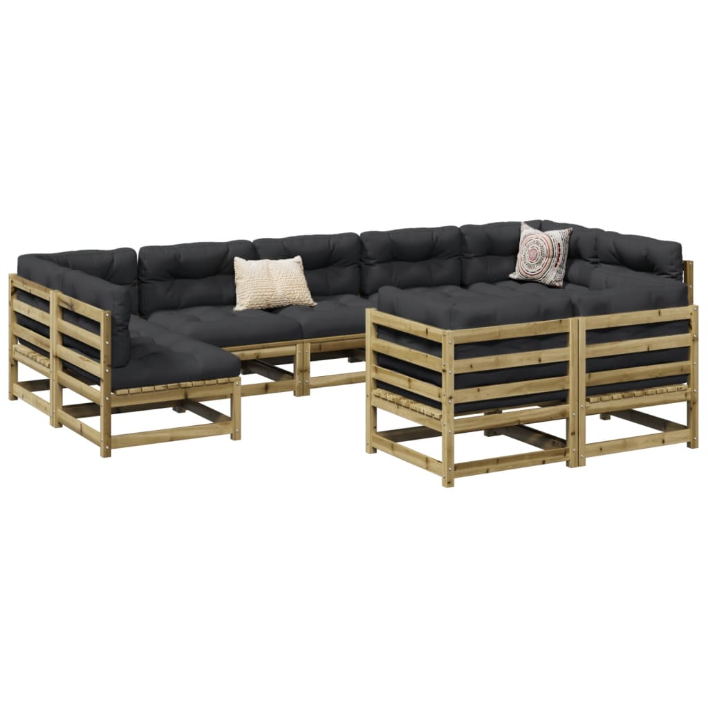Set Mobilier De Grădină Cu Perne, 9 Piese, Lemn Masiv De Pin
