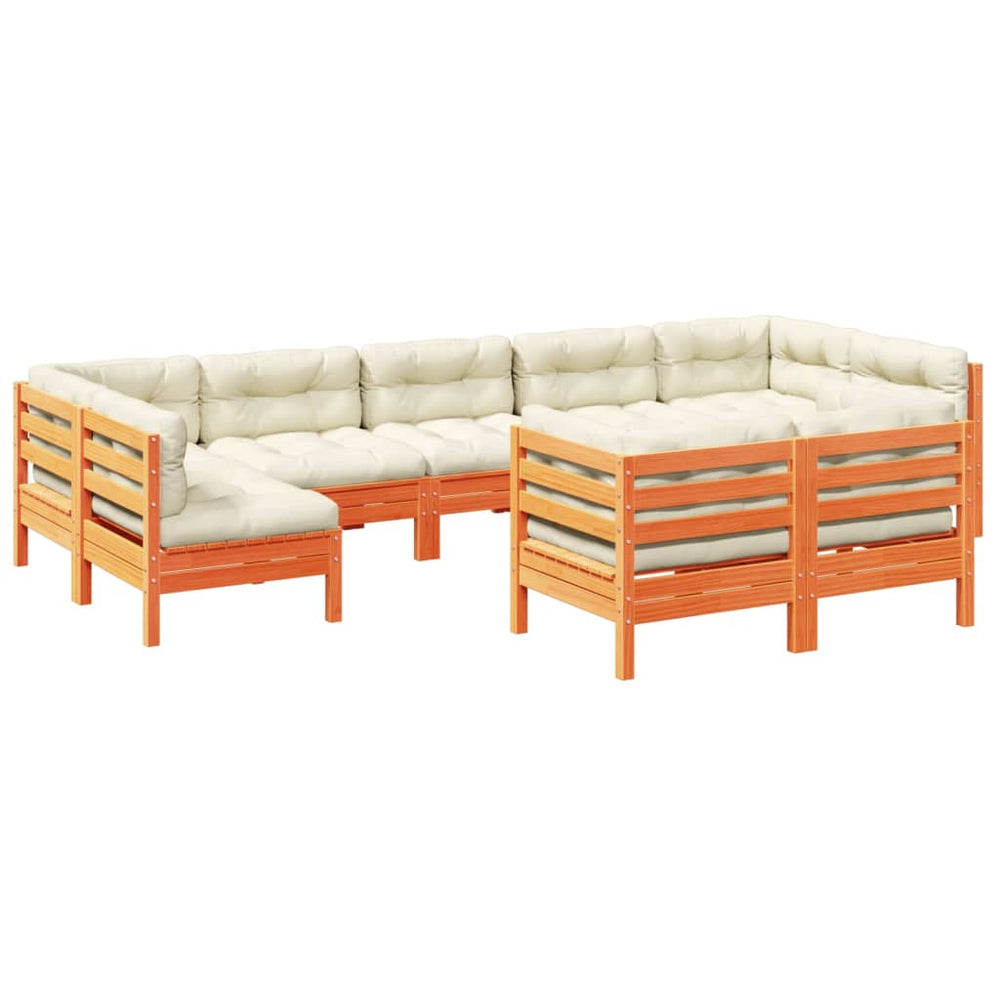 Set Mobilier De Grădină Cu Perne, 9 Piese, Lemn Masiv De Pin