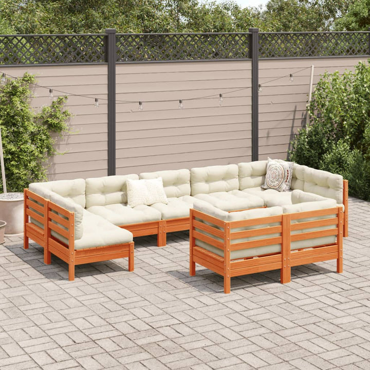 Set Mobilier De Grădină Cu Perne, 9 Piese, Lemn Masiv De Pin