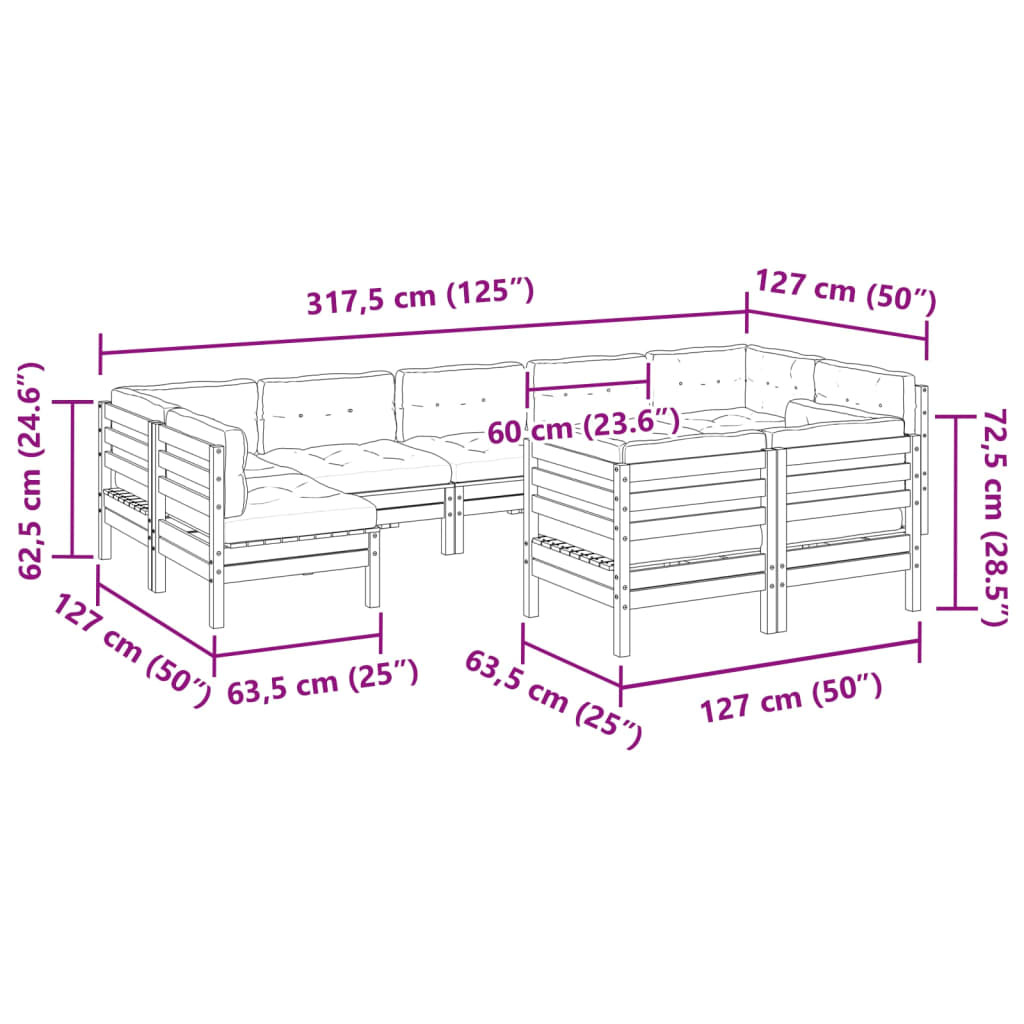 Set Mobilier De Grădină Cu Perne, 9 Piese, Lemn Masiv De Pin