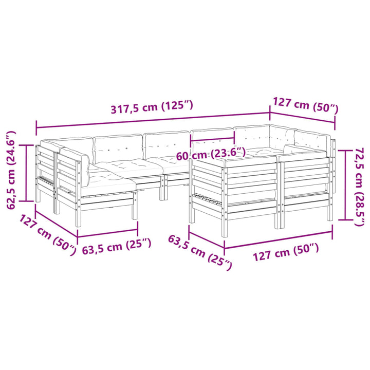 Set Mobilier De Grădină Cu Perne, 9 Piese, Lemn Masiv De Pin