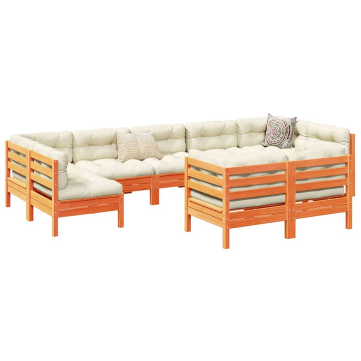 Set Mobilier De Grădină Cu Perne, 9 Piese, Lemn Masiv De Pin