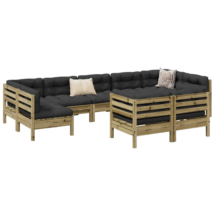 Set Mobilier De Grădină Cu Perne, 9 Piese, Lemn Masiv De Pin