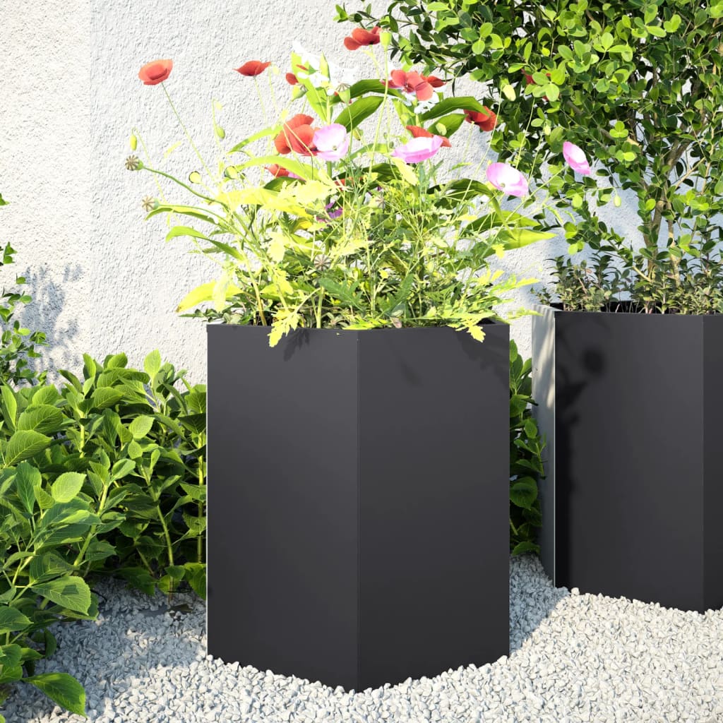 Jardinieră De Grădină Antracit Oțel Hexagonal