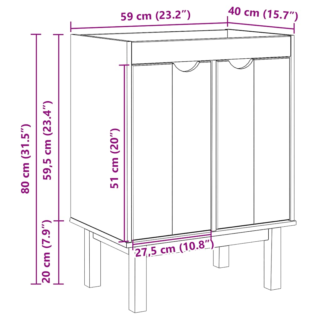 Dulap Pentru Chiuvetă De Baie „Otta” 59X40X80 Cm Lemn Masiv Pin
