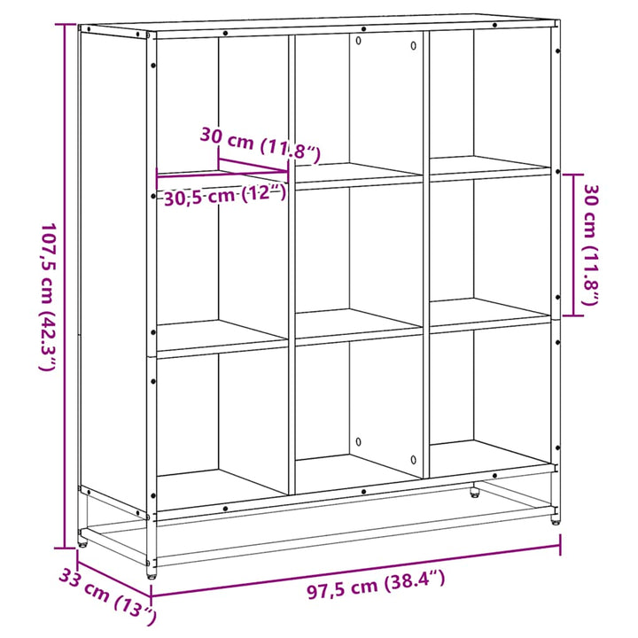 Bibliotecă, Gri Sonoma, 97,5X33X107,5 Cm, Lemn Prelucrat/Metal