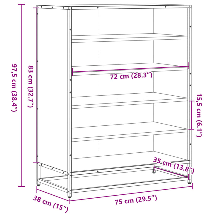 Pantofar, Stejar Fumuriu, 75X38X97,5 Cm, Lemn Prelucrat/Metal