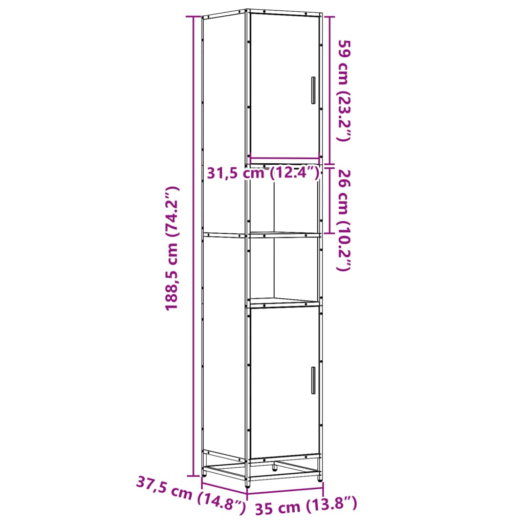 Dulap Baie Stejar Fumuriu 35X37,5X188,5 Cm Lemn Prelucrat/Metal