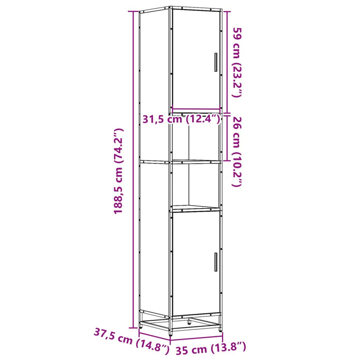Dulap Baie Stejar Fumuriu 35X37,5X188,5 Cm Lemn Prelucrat/Metal