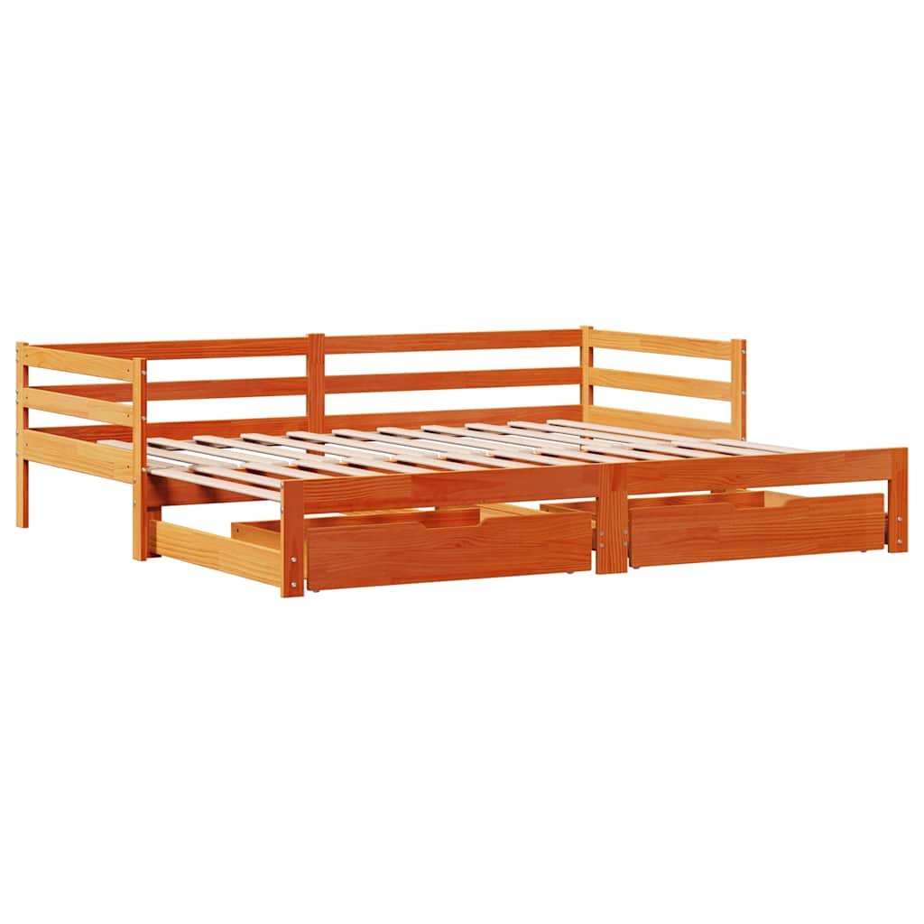 Pat Zi Cu Extensie/Sertare Maro Ceruit 90X200 Cm Lemn Masiv Pin