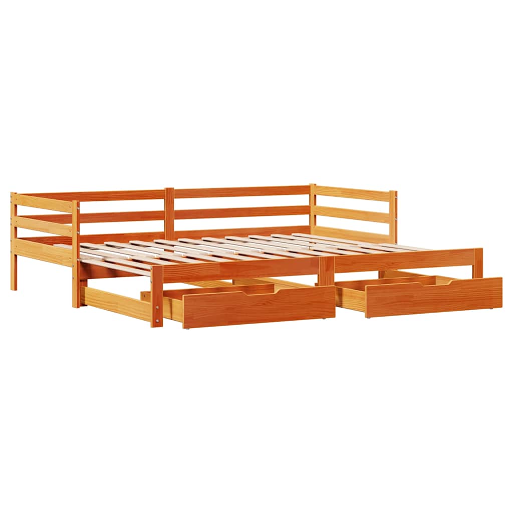 Pat Zi Cu Extensie/Sertare Maro Ceruit 90X200 Cm Lemn Masiv Pin