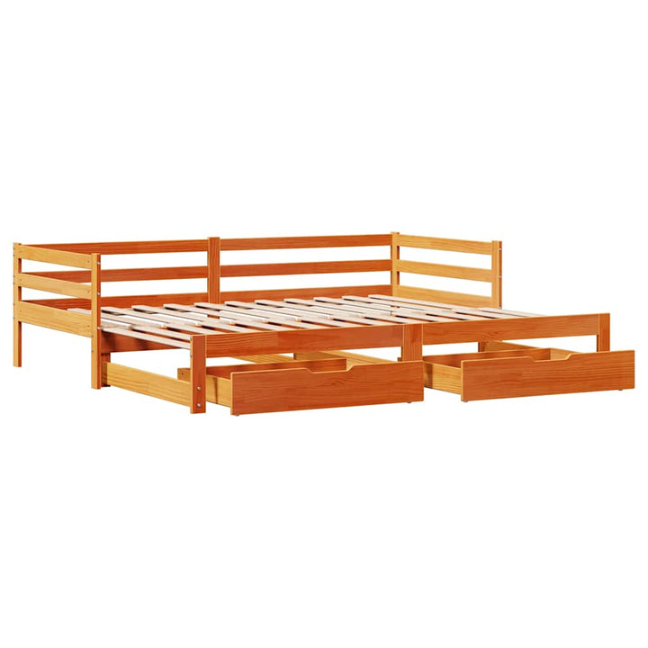 Pat Zi Cu Extensie/Sertare Maro Ceruit 90X200 Cm Lemn Masiv Pin