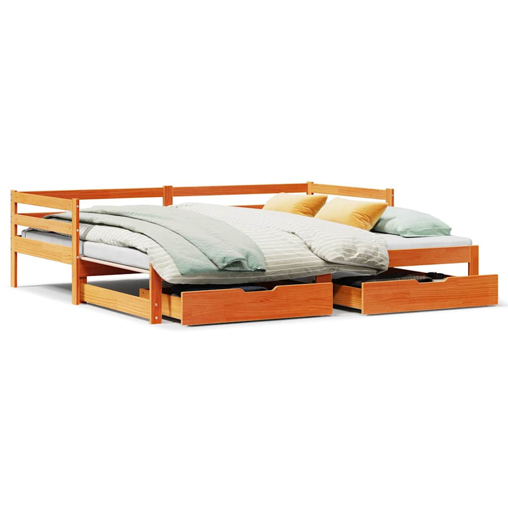 Pat Zi Cu Extensie/Sertare Maro Ceruit 90X190 Cm Lemn Masiv Pin