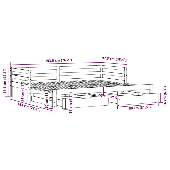 Pat Zi Cu Extensie/Sertare Maro Ceruit 90X190 Cm Lemn Masiv Pin