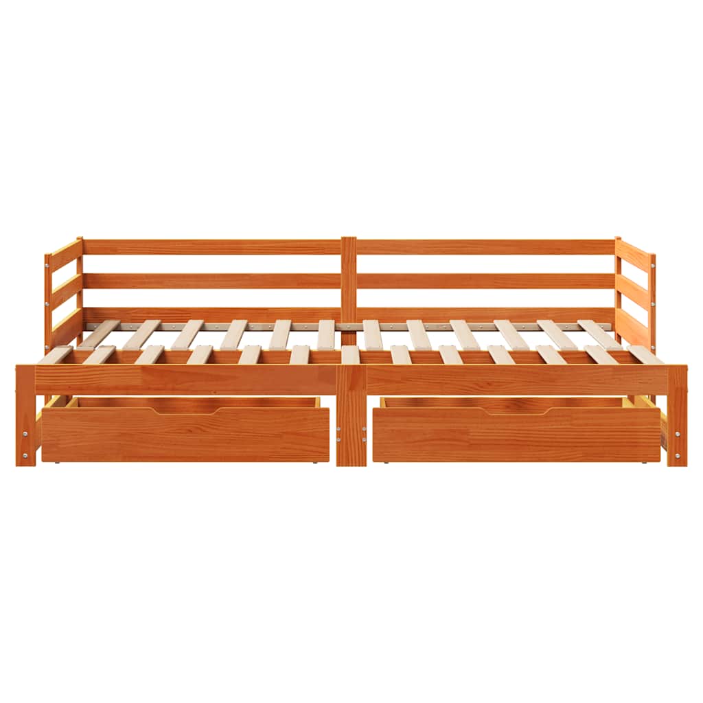Pat Zi Cu Extensie/Sertare Maro Ceruit 90X190 Cm Lemn Masiv Pin