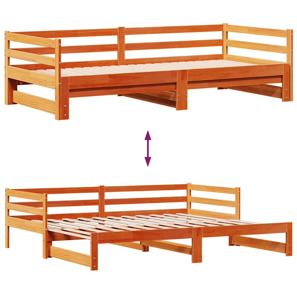 Pat Zi Cu Extensie/Sertare Maro Ceruit 90X190 Cm Lemn Masiv Pin