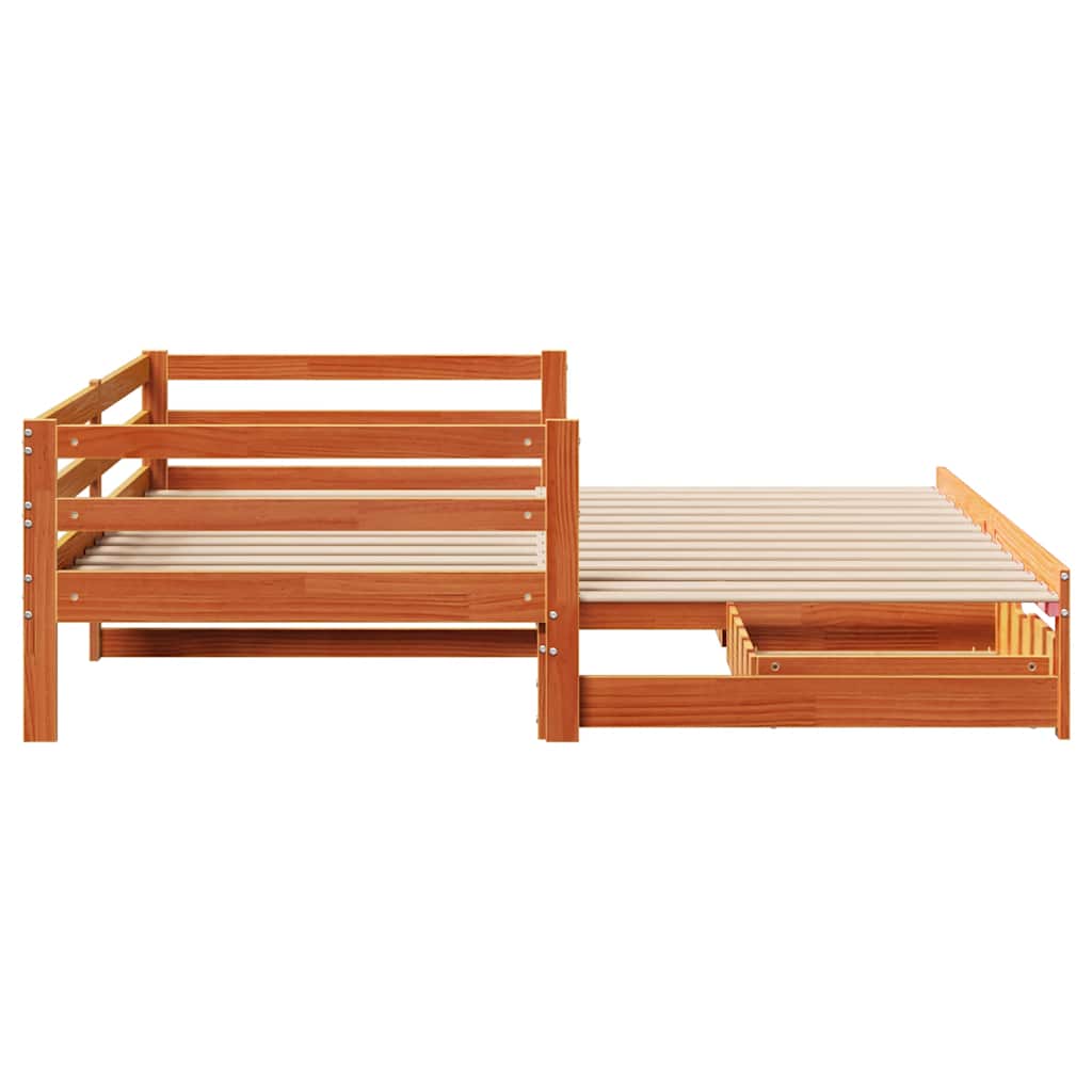 Pat Zi Cu Extensie/Sertare Maro Ceruit 90X190 Cm Lemn Masiv Pin
