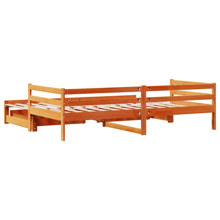 Pat Zi Cu Extensie/Sertare Maro Ceruit 90X190 Cm Lemn Masiv Pin