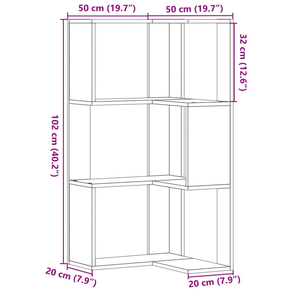 Bibliotecă 3 Niveluri Stejar Fumuriu 50X50X102Cm Lemn Prelucrat
