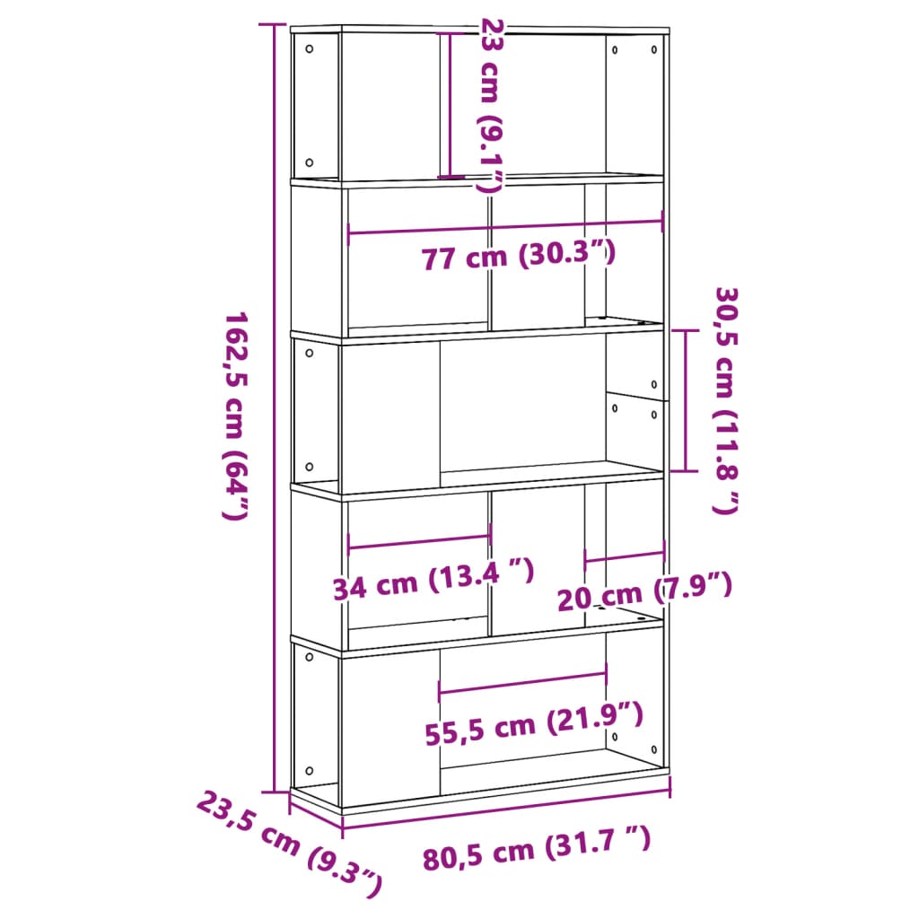 Bibliotecă Cu 5 Niveluri 80,5X23,5X162,5Cm Lemn Prelucrat
