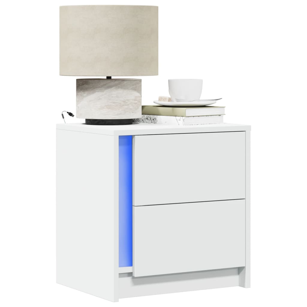Noptiere Cu Lumini Led, 2 Buc., , Lemn Prelucrat