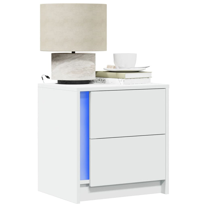 Noptiere Cu Lumini Led, 2 Buc., , Lemn Prelucrat