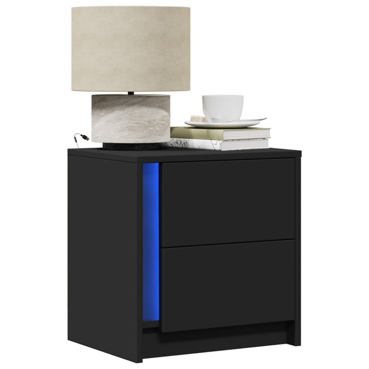 Noptiere Cu Lumini Led, 2 Buc., , Lemn Prelucrat