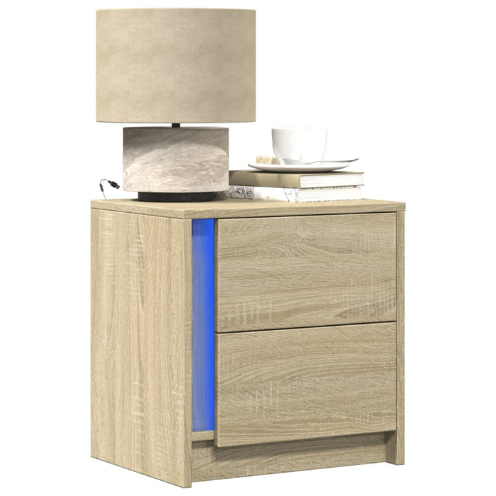 Noptiere Cu Lumini Led, 2 Buc., , Lemn Prelucrat