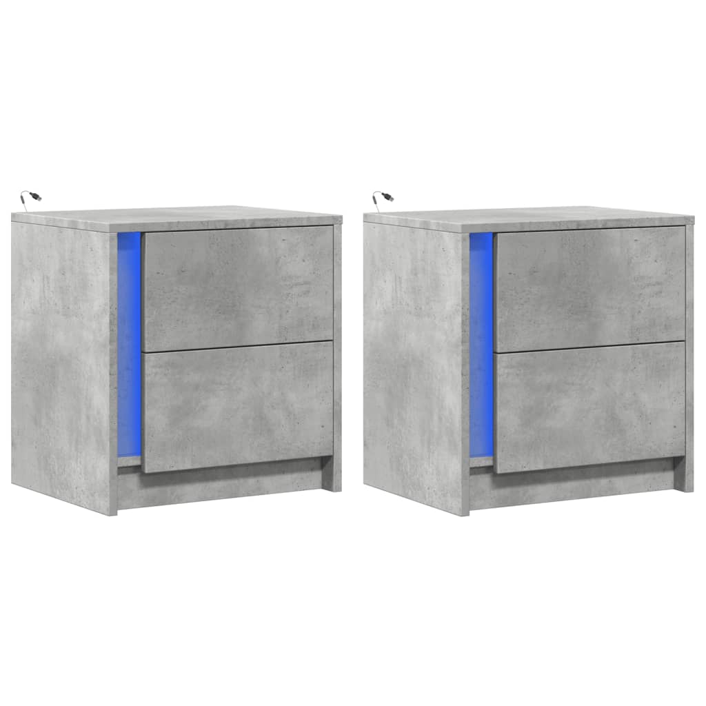 Noptiere Cu Lumini Led, 2 Buc., , Lemn Prelucrat