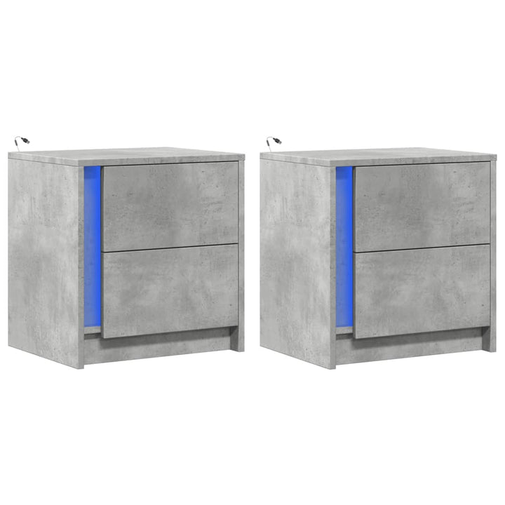 Noptiere Cu Lumini Led, 2 Buc., , Lemn Prelucrat