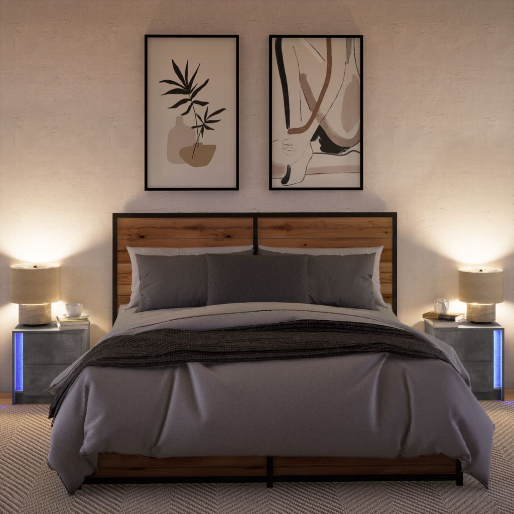 Noptiere Cu Lumini Led, 2 Buc., , Lemn Prelucrat