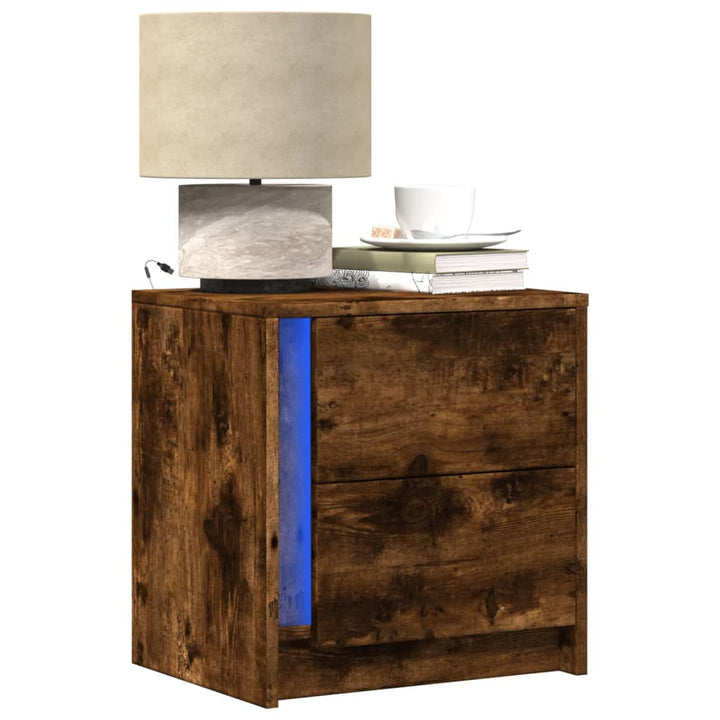 Noptiere Cu Lumini Led, 2 Buc., , Lemn Prelucrat