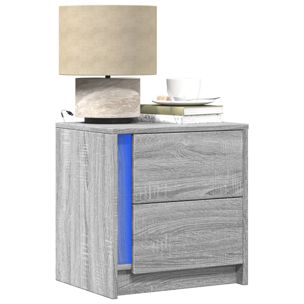 Noptiere Cu Lumini Led, 2 Buc., , Lemn Prelucrat