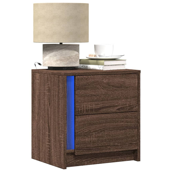 Noptiere Cu Lumini Led, 2 Buc., , Lemn Prelucrat