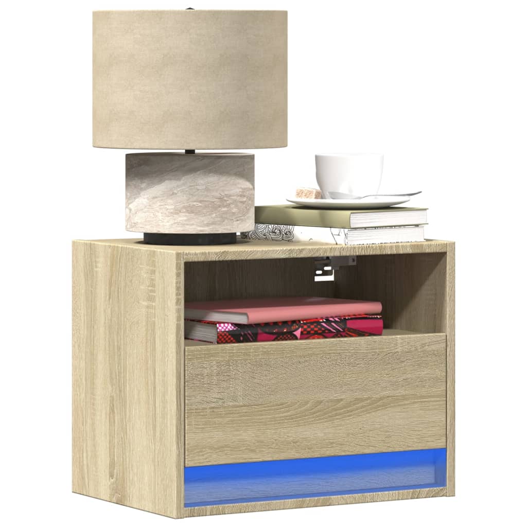 Noptiere Montate Pe Perete Cu Lumini Led, 2 Buc.,