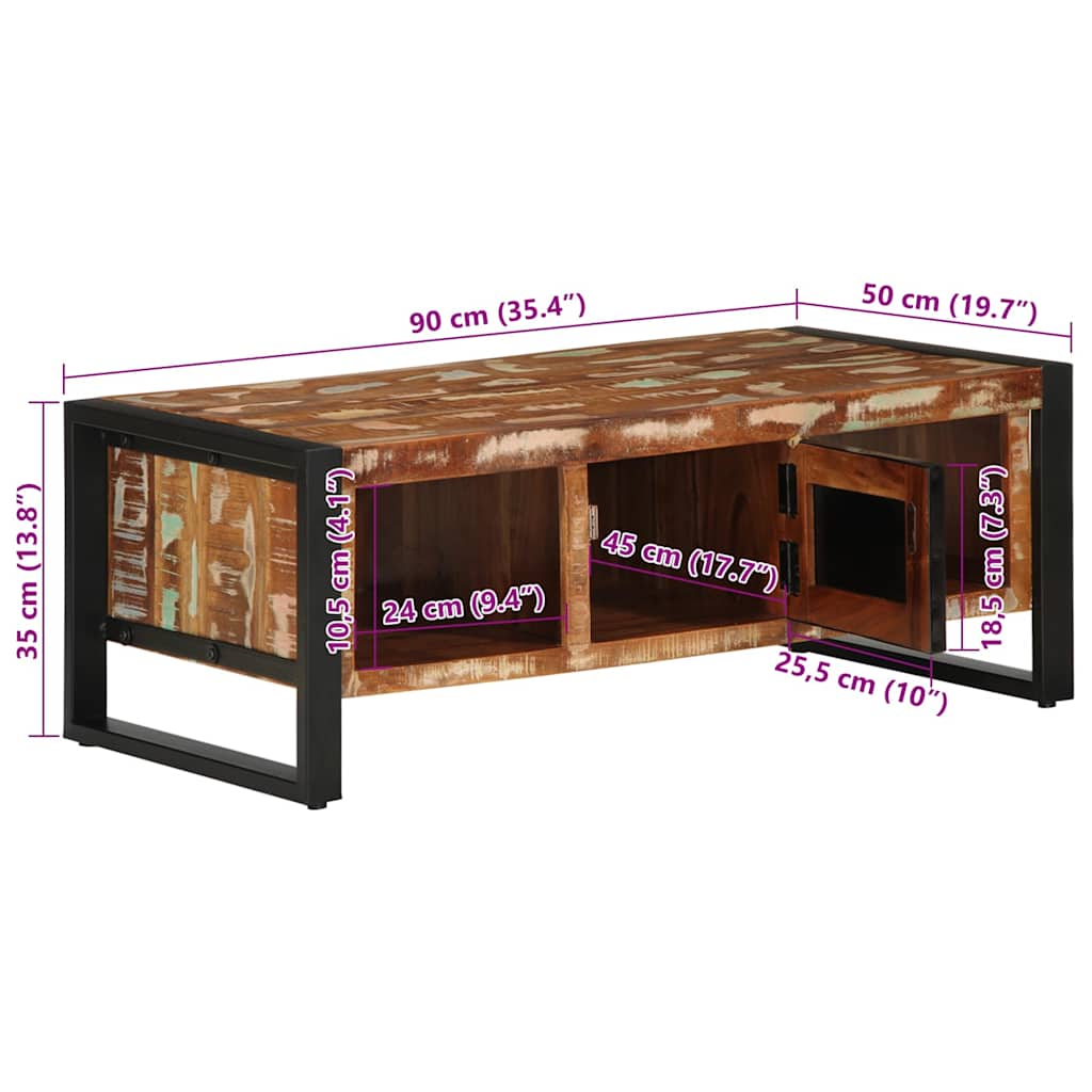 Masuta De Cafea Multicolora 90X50X36 Cm Lemn Masiv Recuperat