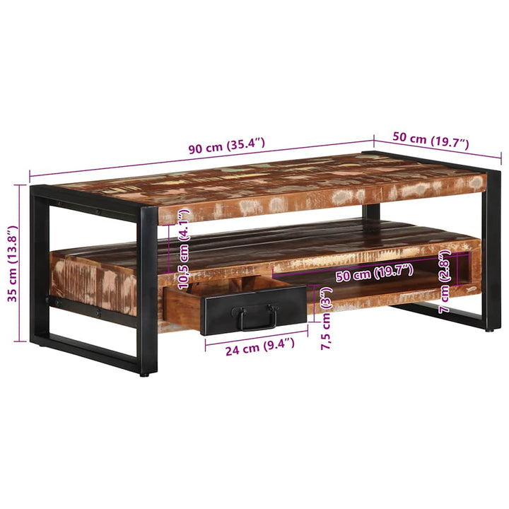 Masuta De Cafea Multicolora 90X50X36 Cm Lemn Masiv Recuperat