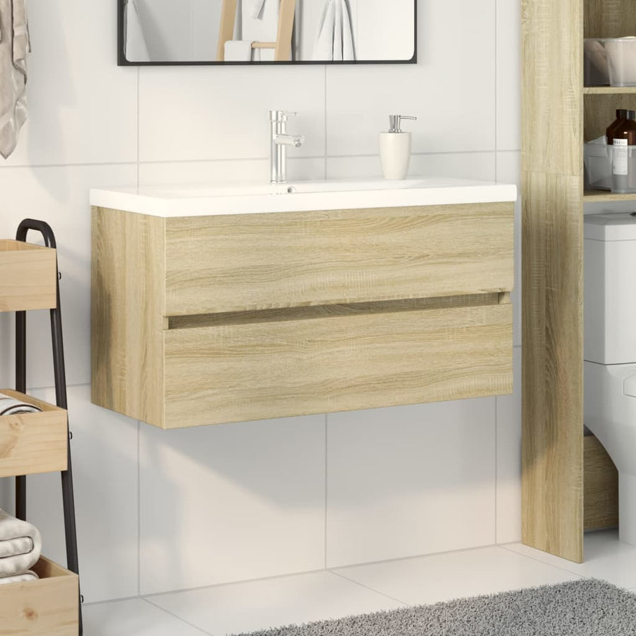 Set Mobilier De Baie, 2 Piese, Ceramică Și Lemn Prelucrat