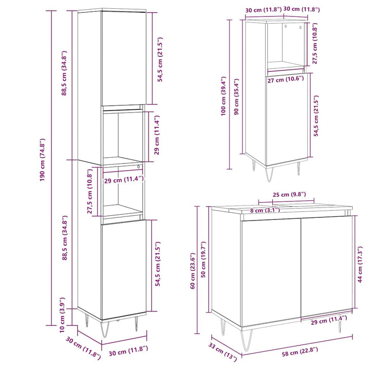 Set Mobilier De Baie, 3 Piese, , Lemn Prelucrat