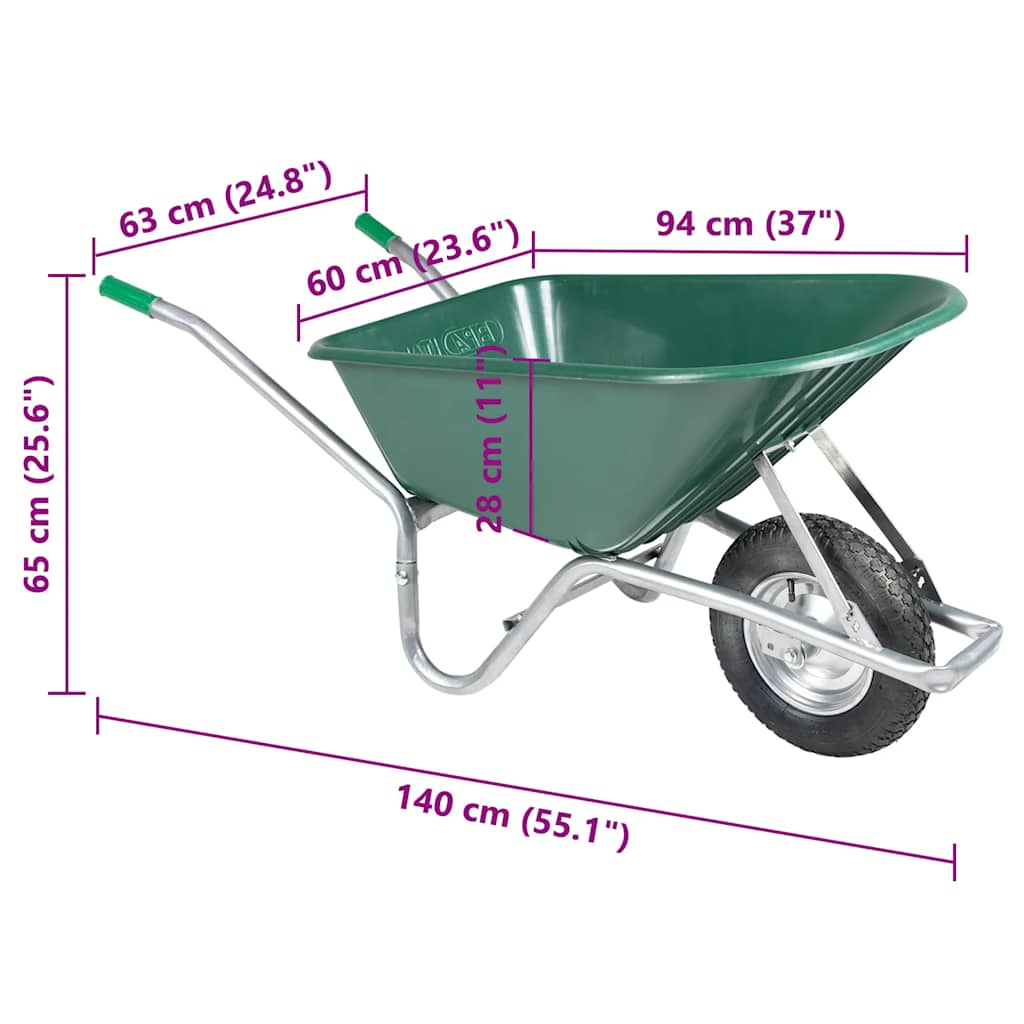 Roabă Verde 90 L 150 Kg Oțel Galvanizat Și Plastic