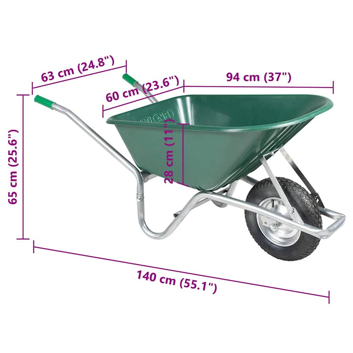 Roabă Verde 90 L 150 Kg Oțel Galvanizat Și Plastic