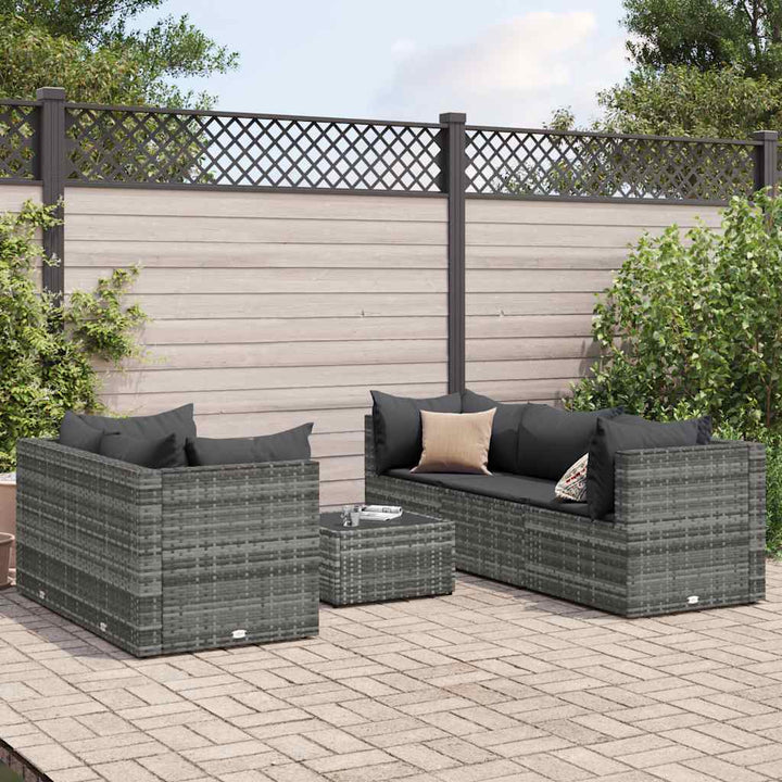 Set Mobilier De Grădină Cu Perne, 6 Piese, Gri, Poliratan