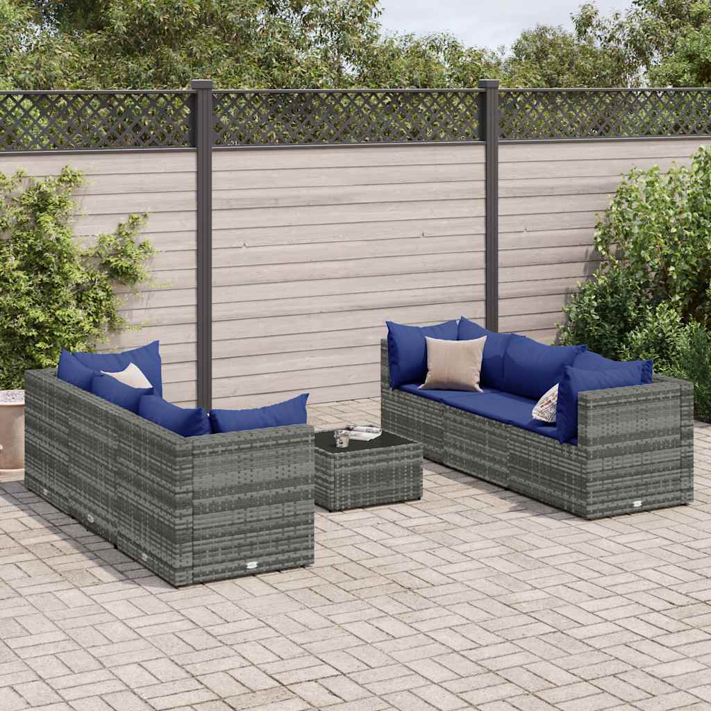 Set Mobilier De Grădină Cu Perne, 6 Piese, Gri, Poliratan