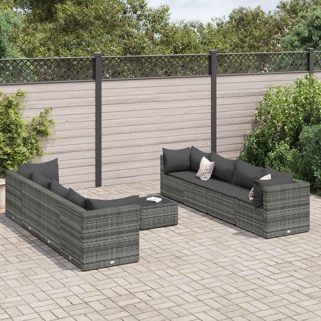 Set Mobilier De Grădină Cu Perne, 6 Piese, Gri, Poliratan