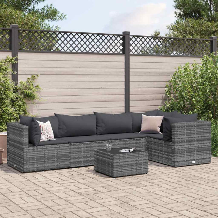 Set Mobilier De Grădină Cu Perne, 6 Piese, Maro, Poliratan