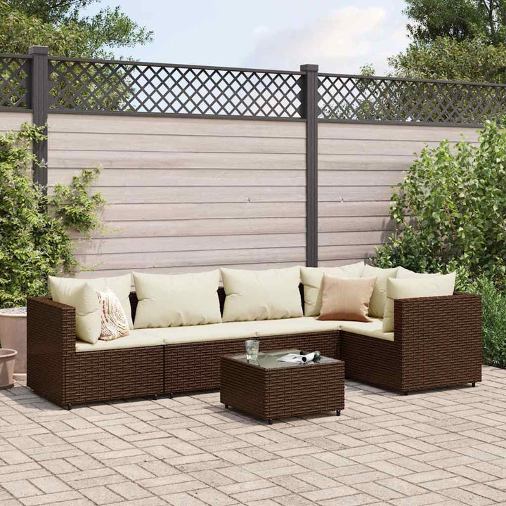 Set Mobilier De Grădină Cu Perne, 6 Piese, Maro, Poliratan