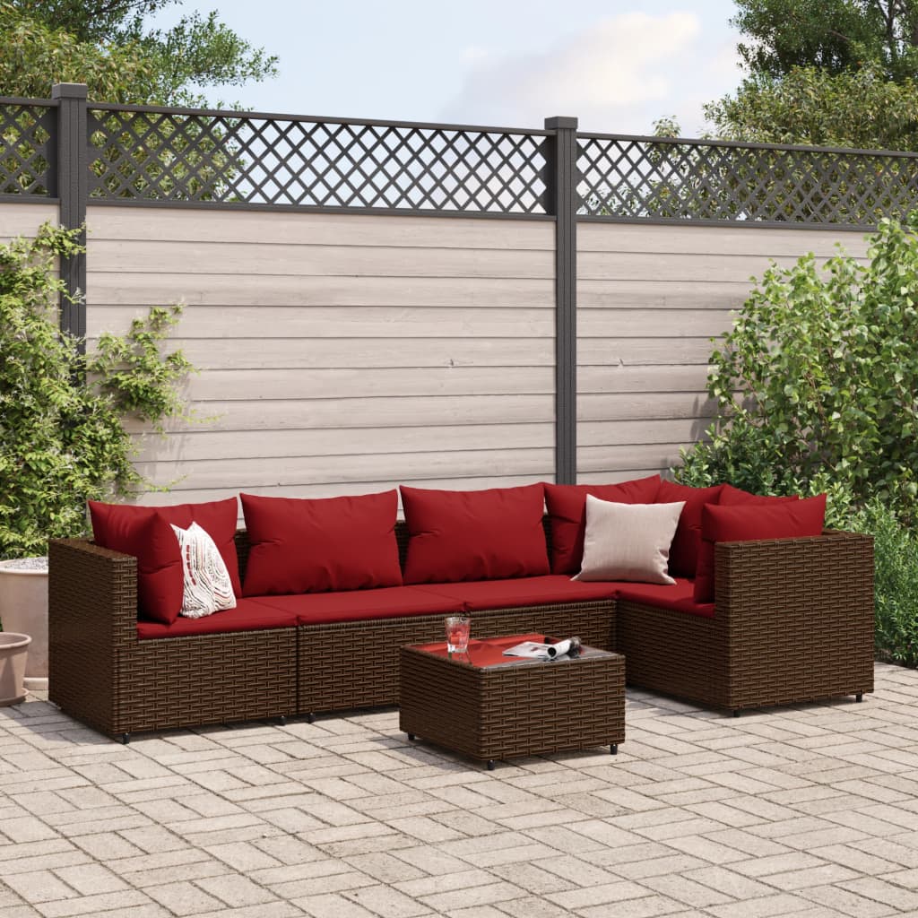 Set Mobilier De Grădină Cu Perne, 6 Piese, Maro, Poliratan