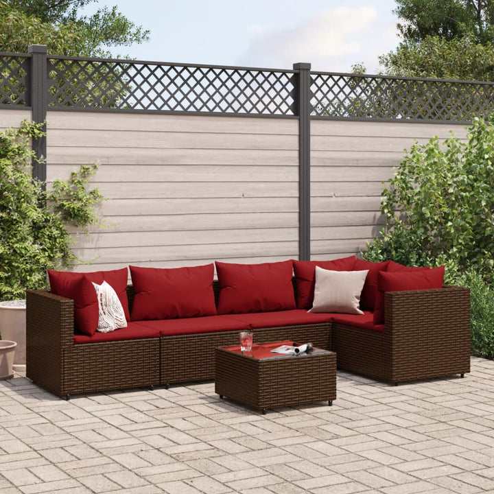Set Mobilier De Grădină Cu Perne, 6 Piese, Maro, Poliratan