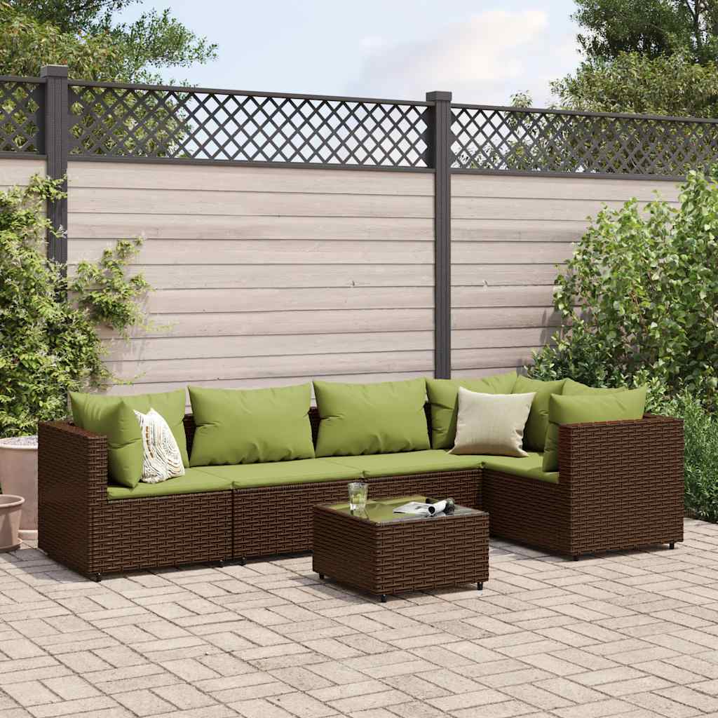 Set Mobilier De Grădină Cu Perne, 6 Piese, Maro, Poliratan